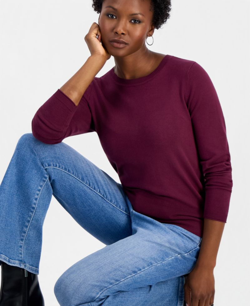 Petite Fitted Long-Sleeve Crewneck Sweater