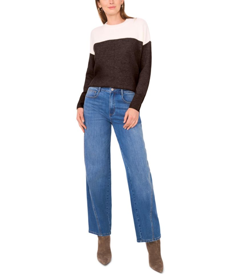 Women's Cozy Extended Shoulder Color Blocked Sweater