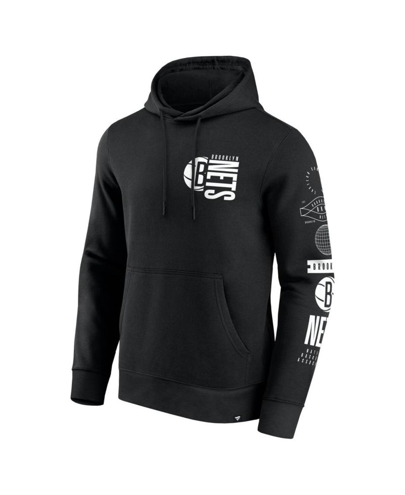 Men's Black Brooklyn Nets Game Time Crossover Pullover Hoodie