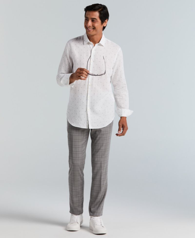 Men's Untuck Geo Dot Print Spread Collar Long-Sleeve Shirt