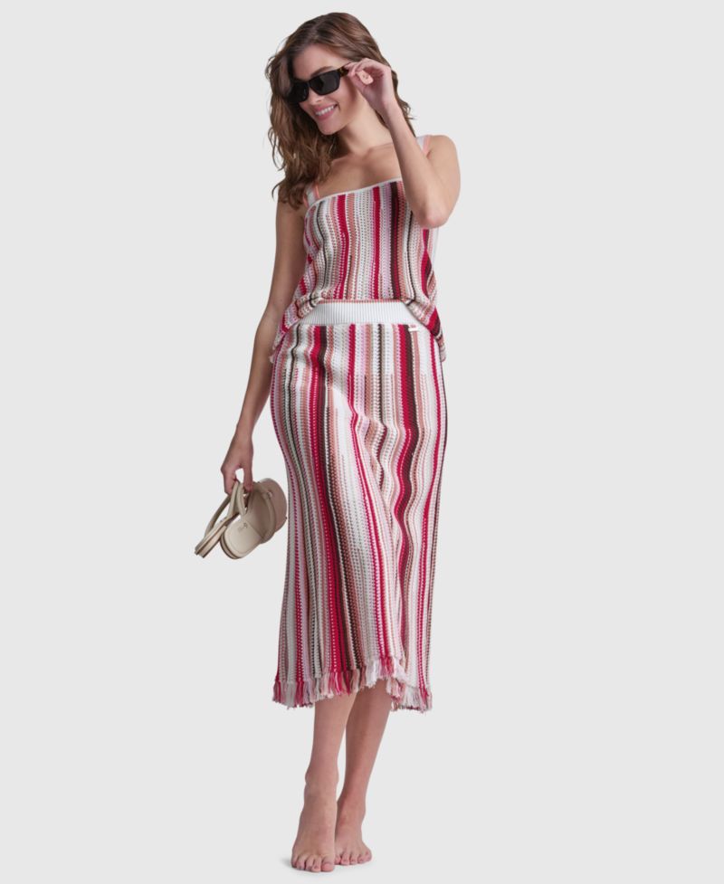 Women's Pointelle Stitch Striped Midi Skirt