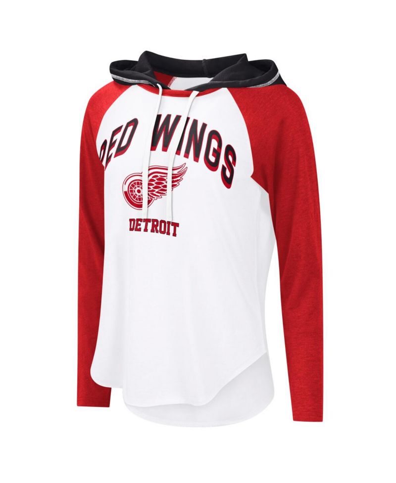 Women's White Detroit Red Wings VIP Raglan Long Sleeve Hoodie T-Shirt