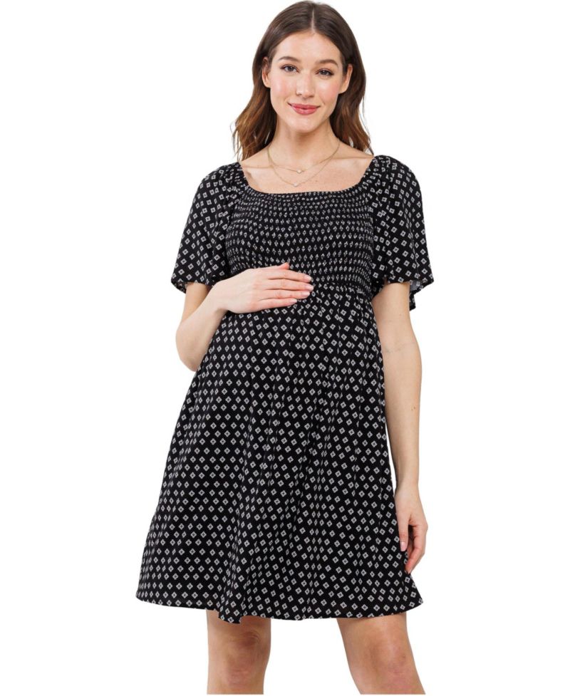 Maternity Square-Neck Flutter-Sleeve Empire-Waist Dress