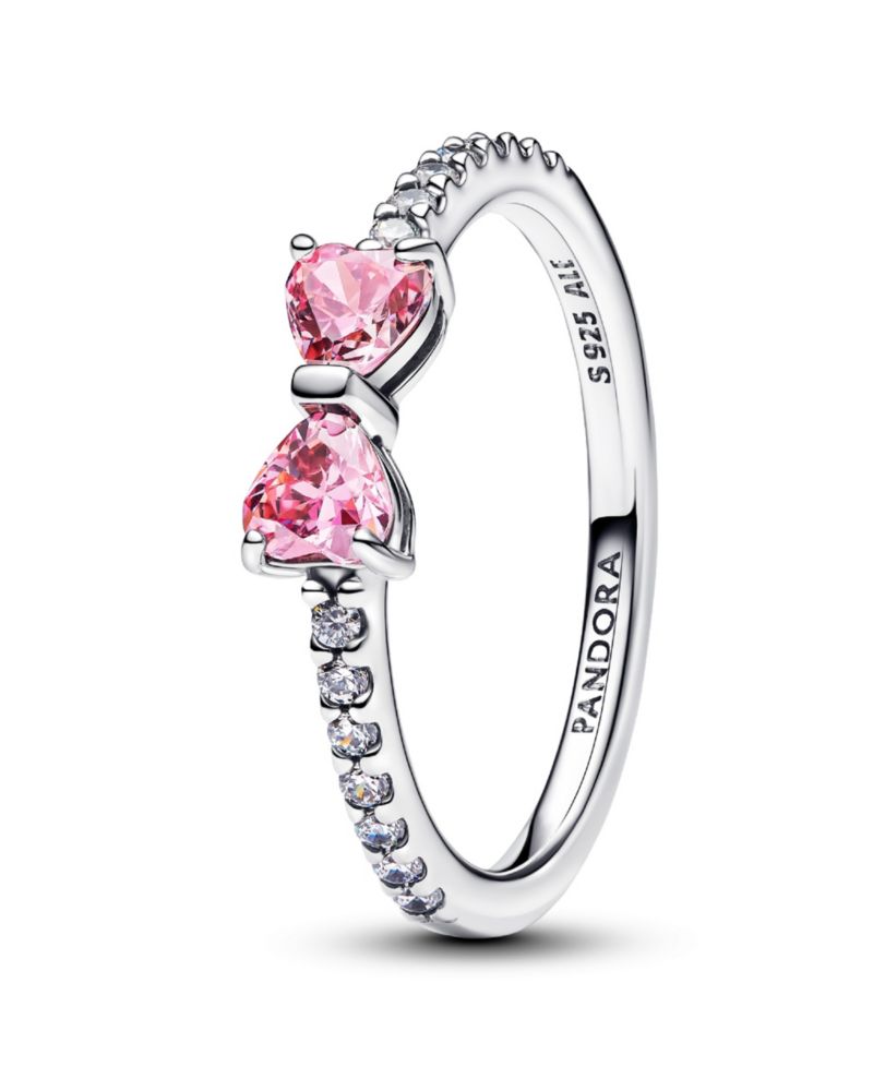 Sterling Silver Sparkling Pink Bow Ring