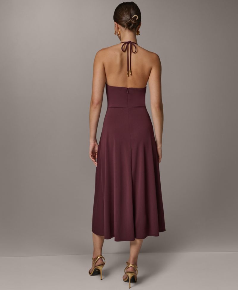 Women's Halter Hardware Neck Detail Midi Dress