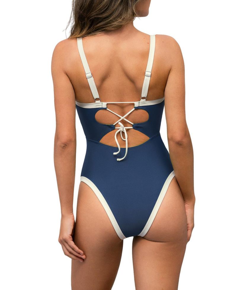Women's Plunge One Piece Swimsuit Lace-up Back