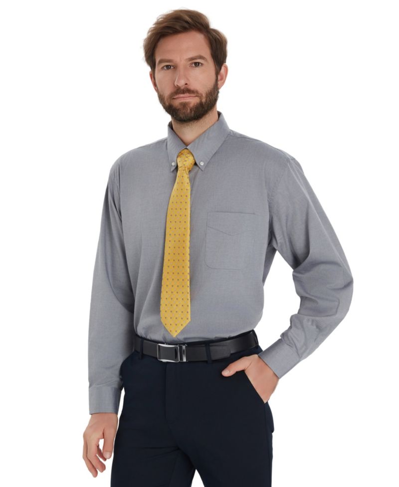 Men's Pinpoint Button Front Solid Dress Shirt