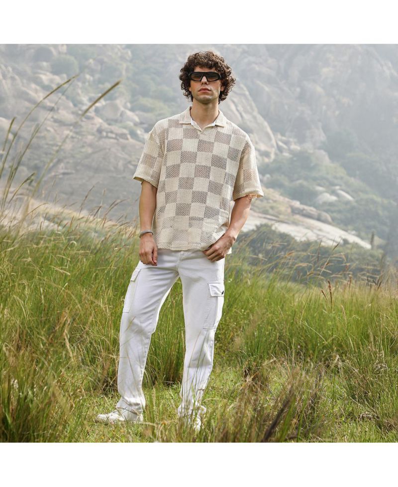 Men's Off-White Grid Oversized Polo T-Shirt