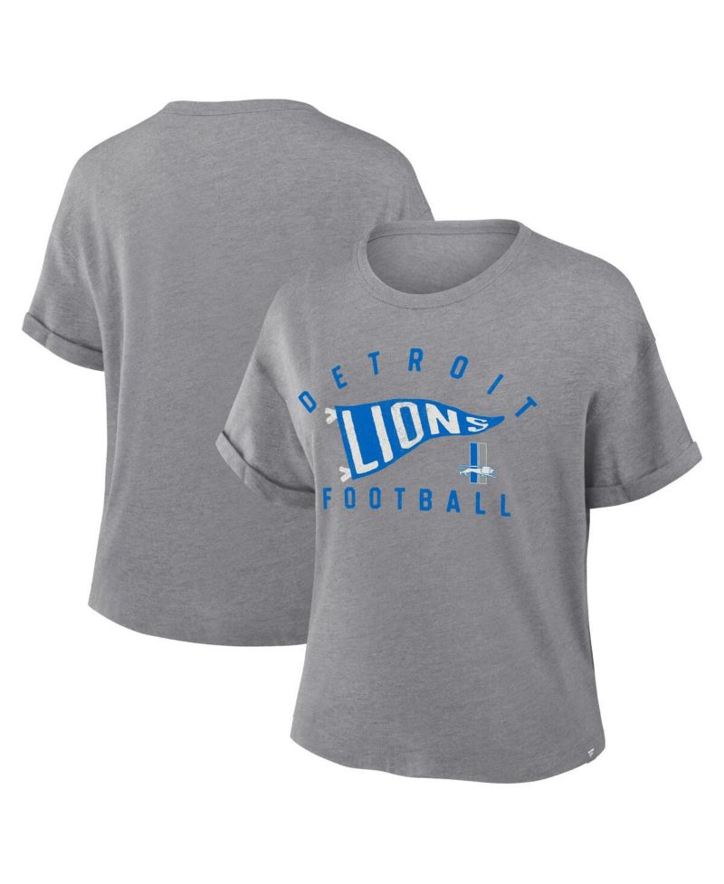 Women's Heather Gray Detroit Lions Pennant Wave Tribute Tri-Blend Boxy T-Shirt