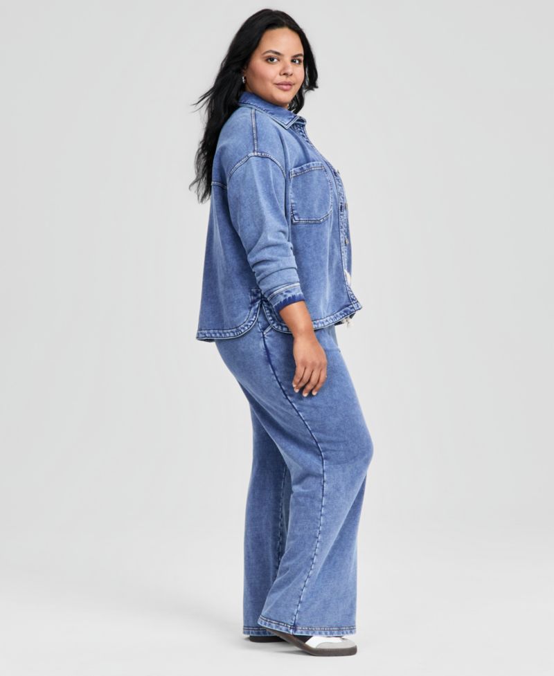 Petite Faux-Denim French Terry Wide-Leg Pants