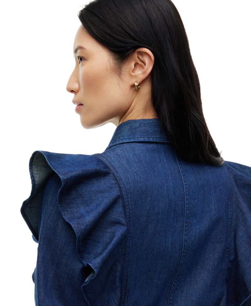 Women's Denim Volant Polo Collar Dress