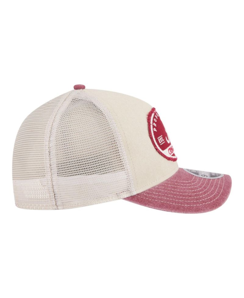 Men's Stone/Crimson Alabama Crimson Tide Frayed Patch 9FORTY M-Crown A-Frame Trucker Adjustable Hat
