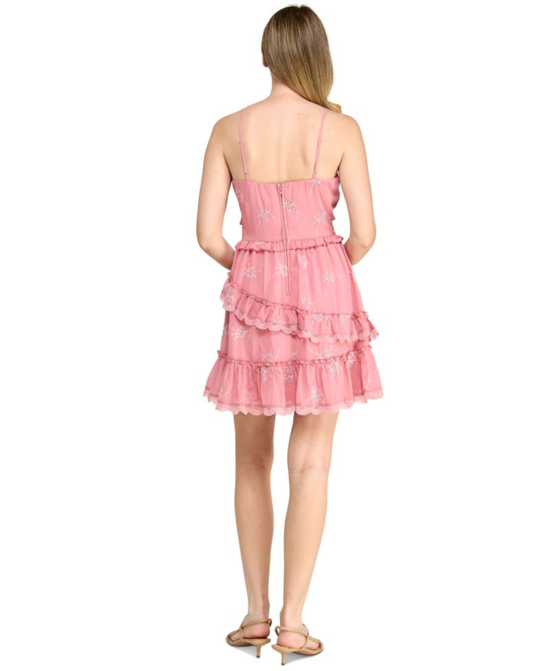 Juniors' Sweetheart Neck Embroidered Short Dress