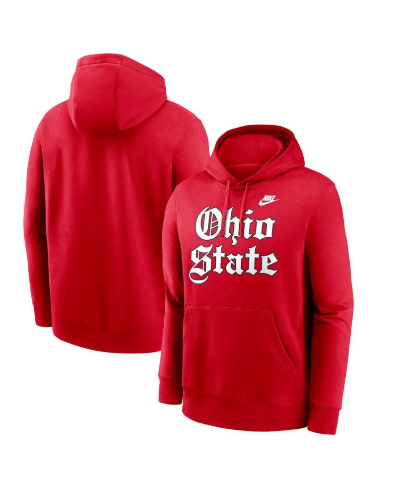 Men's Scarlet Ohio State Buckeyes Old English Fleece Pullover Hoodie