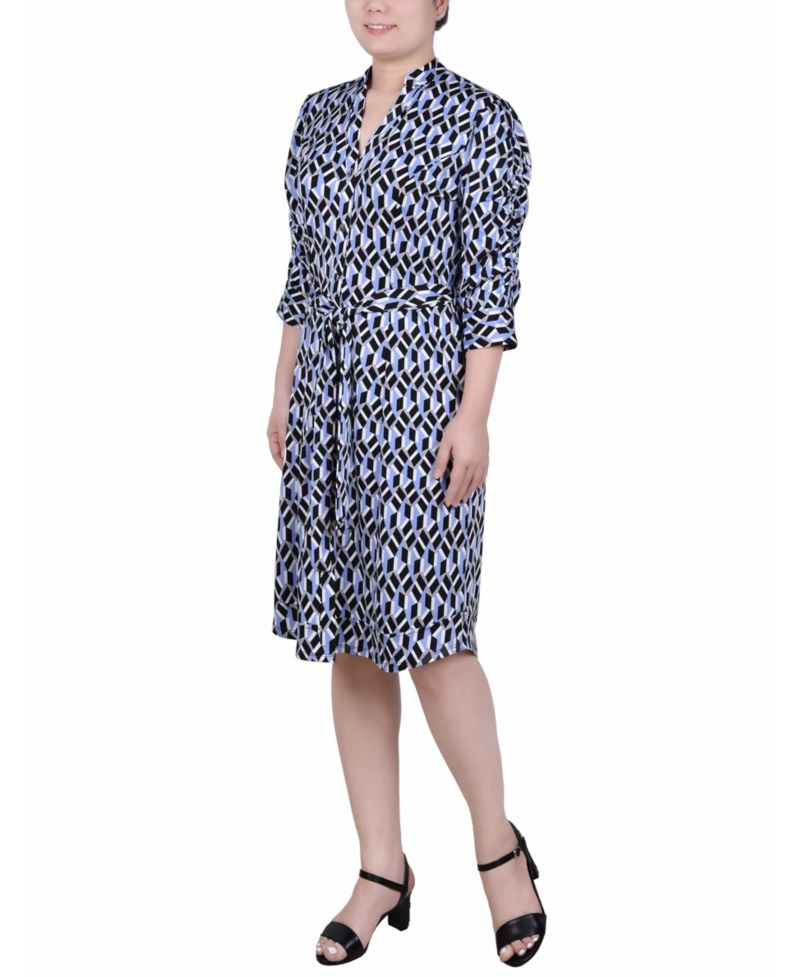 Petite Elbow Sleeve Y Neck Shirtdress