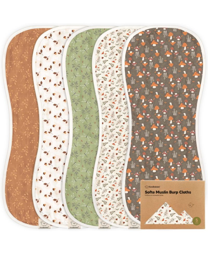 5pk Softe Muslin Burp Cloths for Baby Girls and Boys, Organic Burping Cloths for Babies, Baby Burp Clothes