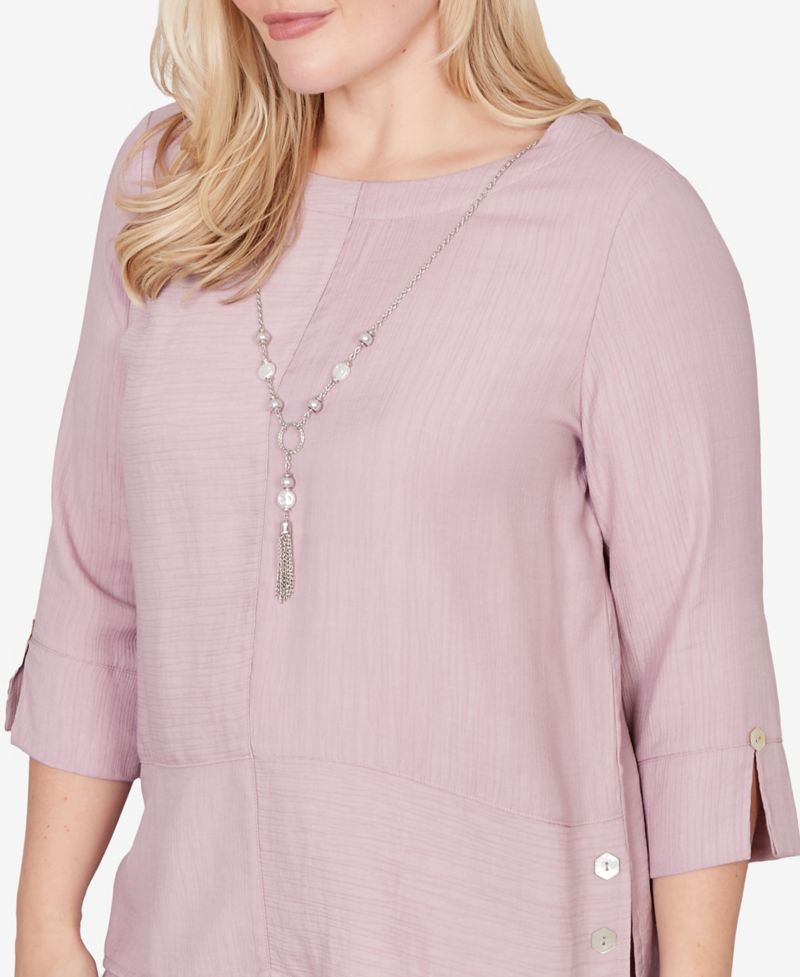 Women's Vintage Charm Textured Spliced Rose Crewneck Top