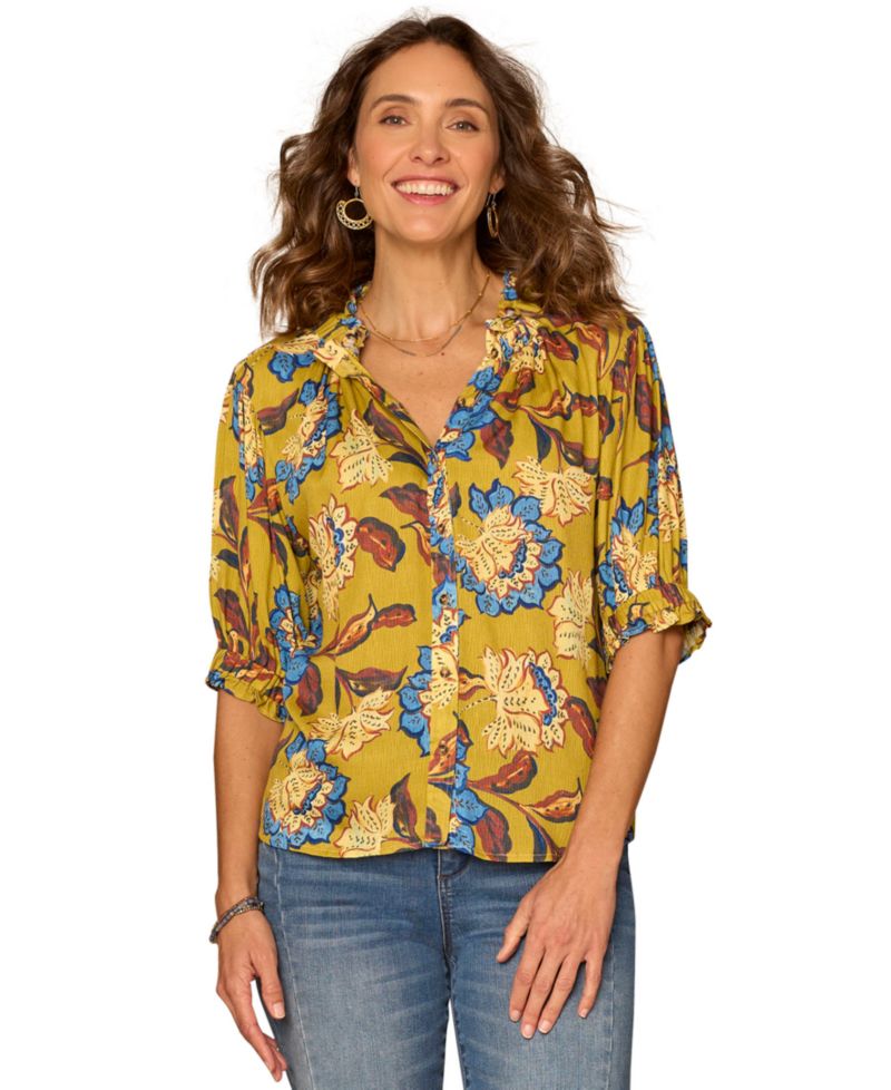 Petite Printed Elbow-Sleeve Blouse