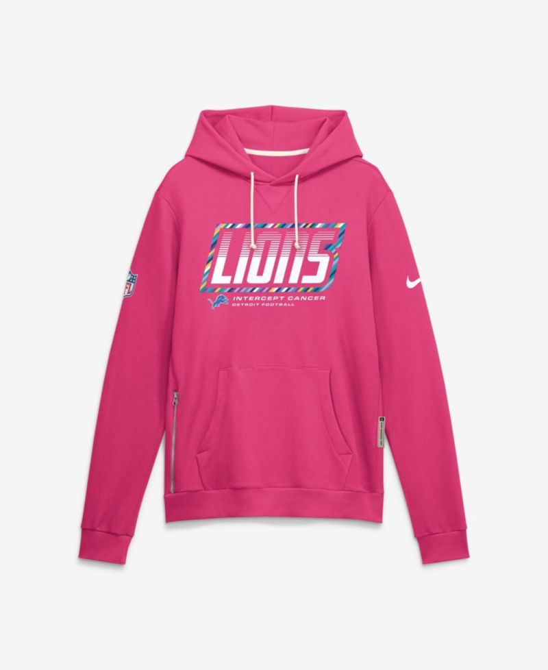 Men's Pink Detroit Lions 2026 NFL Cruical Catch Sideline Dri-Fit Pullover Hoodie
