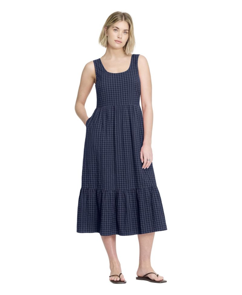 Women's Cara Gingham Seersucker Sleeveless Midi Dress