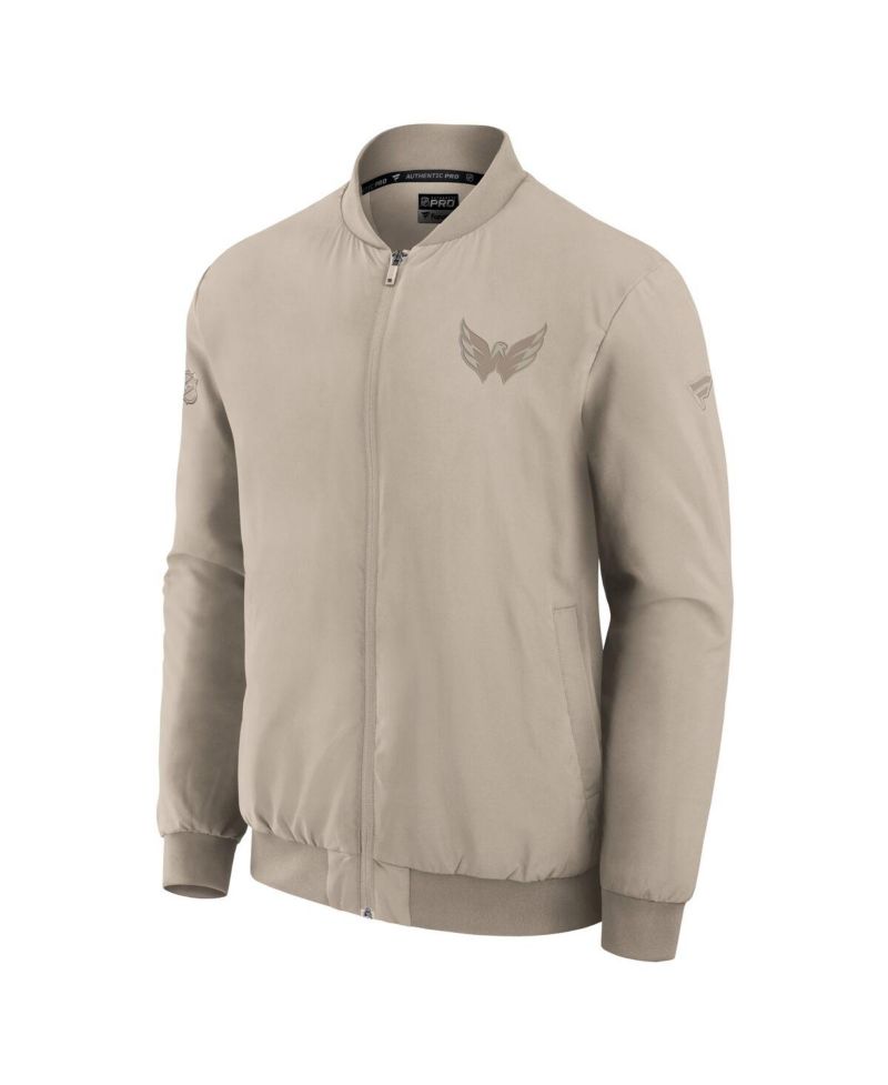 Men's Tan Washington Capitals Authentic Pro Road Lightweight Full-Zip Bomber Jacket