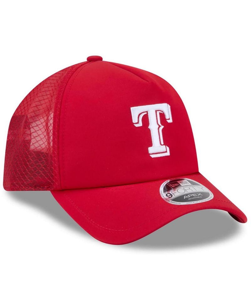 Men's Red Texas Rangers 2026 Batting Practice Apex 9FORTY Adjustable Trucker Hat