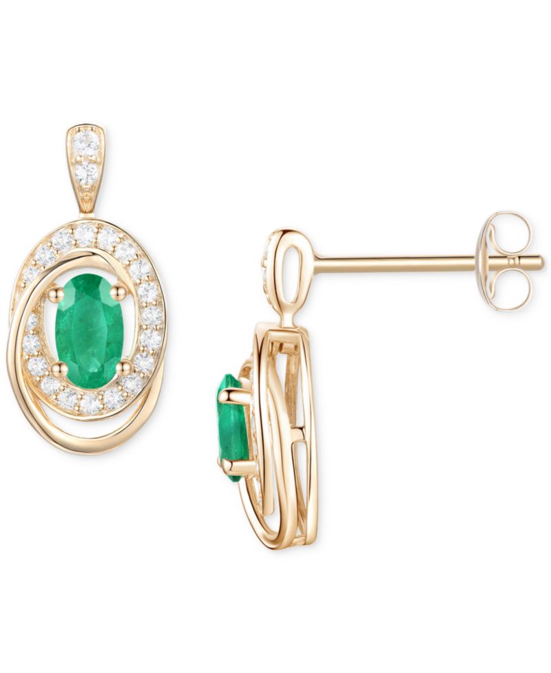 Emerald (3/8 ct. t.w.) & Diamond (1/5 ct. t.w.) Oval Swirl Drop Earrings in 14k Gold (Also in Ruby & Sapphire)