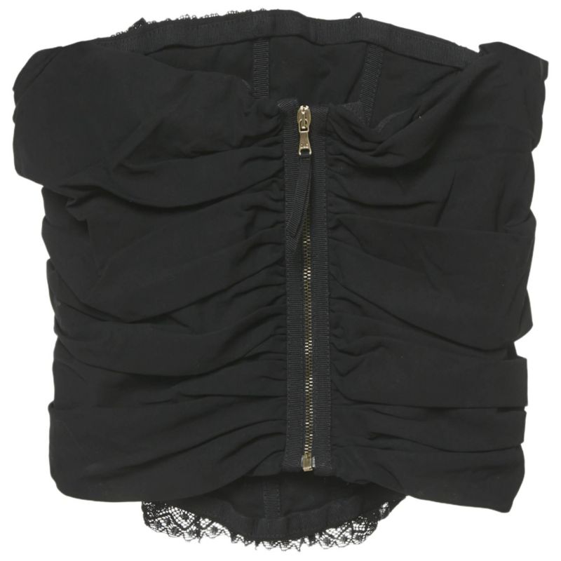 Women's Black Cotton Lace Ruffle Tube Top