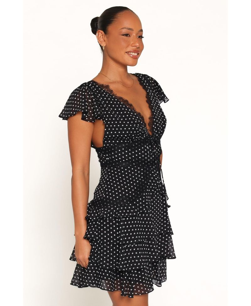 Women's Saint V-Neck Tiered-Ruffle Flutter-Sleeve Mini Dress