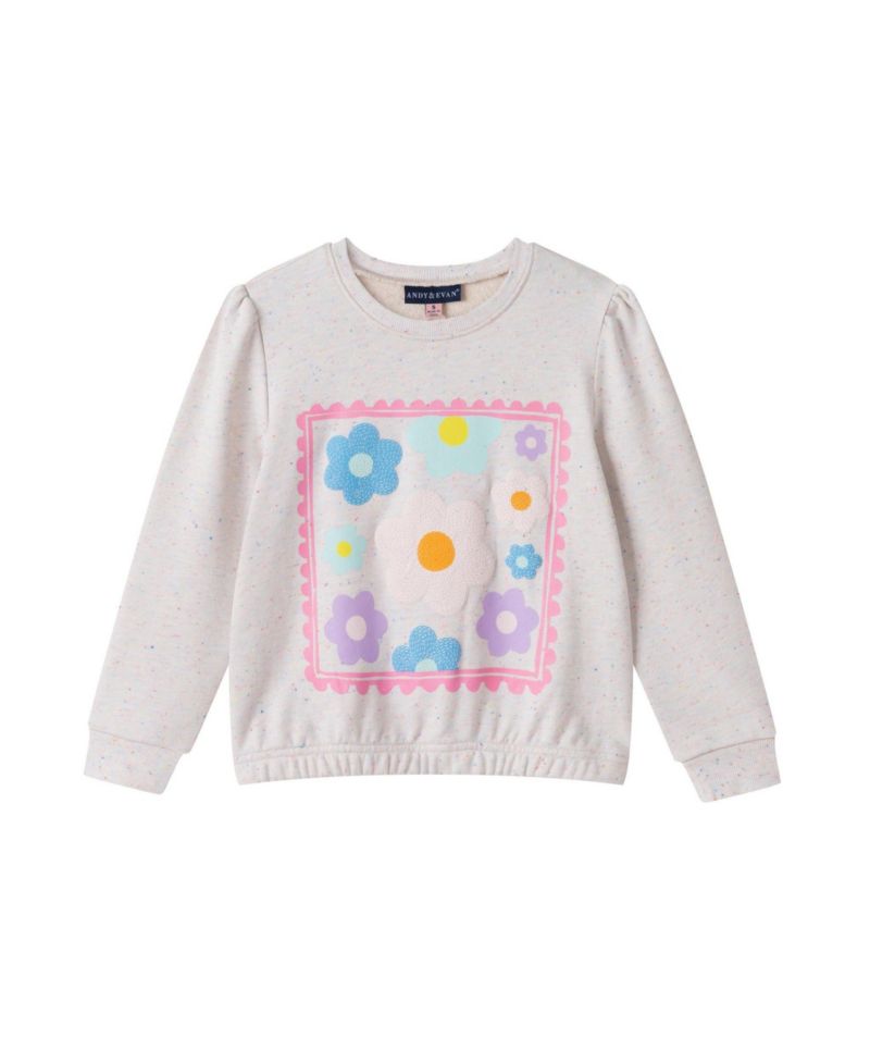 Little Girls Aqua Chenille Floral Sweatshirt and Tulle Tank Dress Set