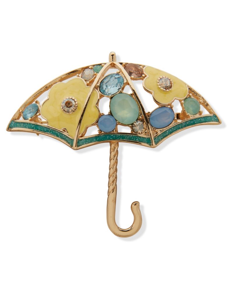 Gold-Tone Multi Crystal Open Umbrella Pin