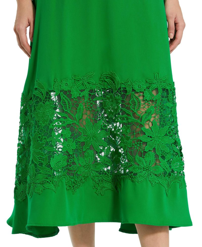 Women's Crepe Boat Neck Applique Cut Out Detail Midi Dress
