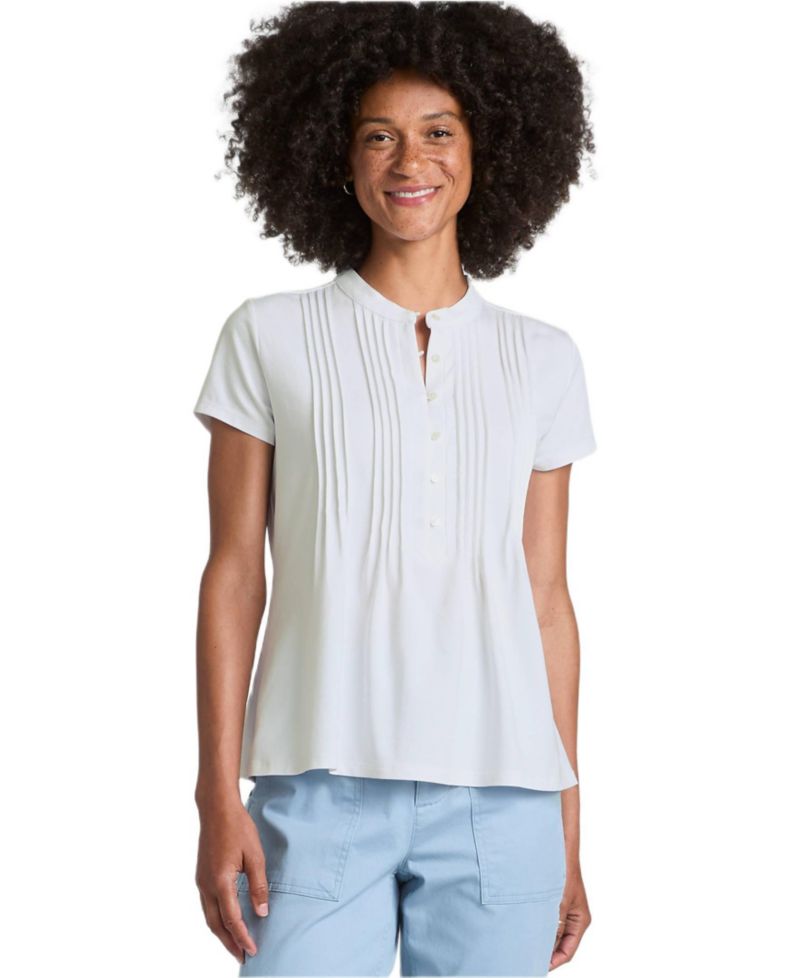 Women's Petite Lightweight Jersey Button Pintuck Top