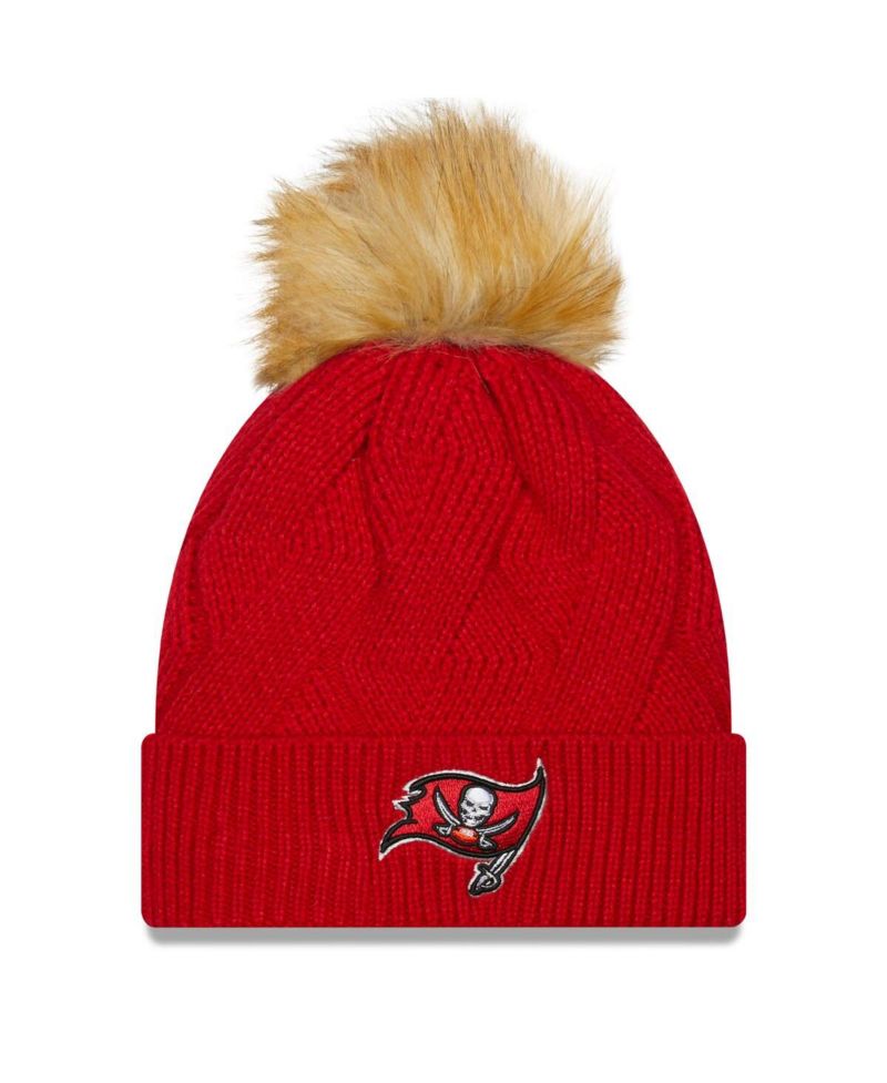 Women's Red Tampa Bay Buccaneers Snowy Cuffed Knit Hat with Pom