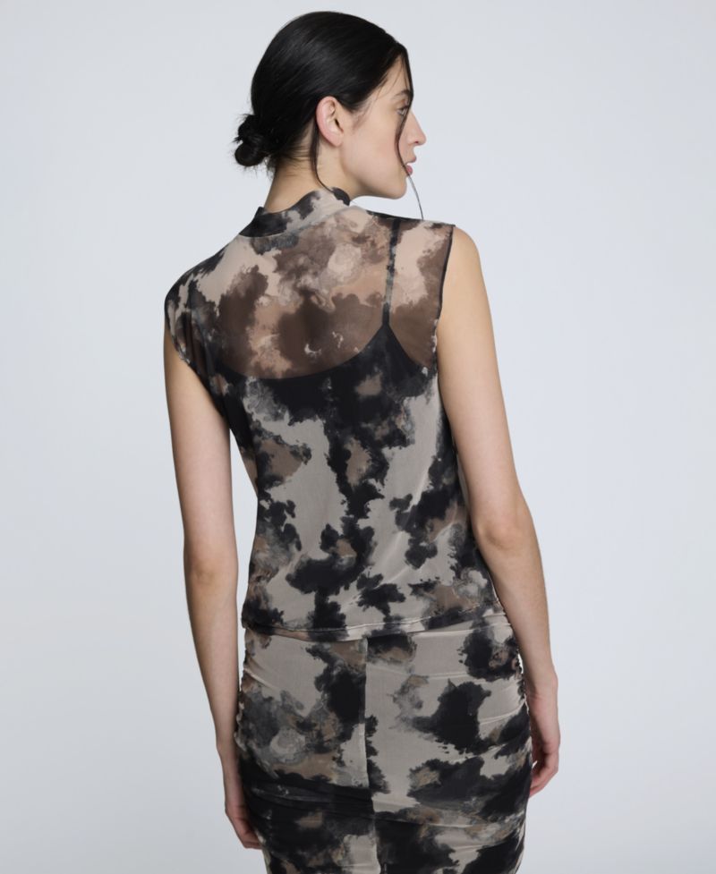 Women's Mock-Neck Sleeveless Mesh Top