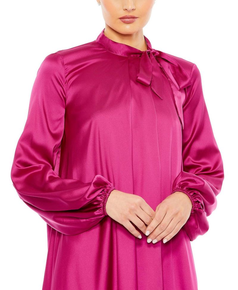 Women's Soft Tie High Neck Pull Sleeve Shirt Dress