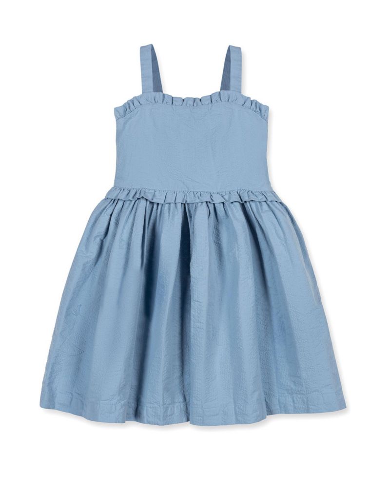 Little Girls Hope and Henry Organic Ruffle Edge Seersucker Apron Dress