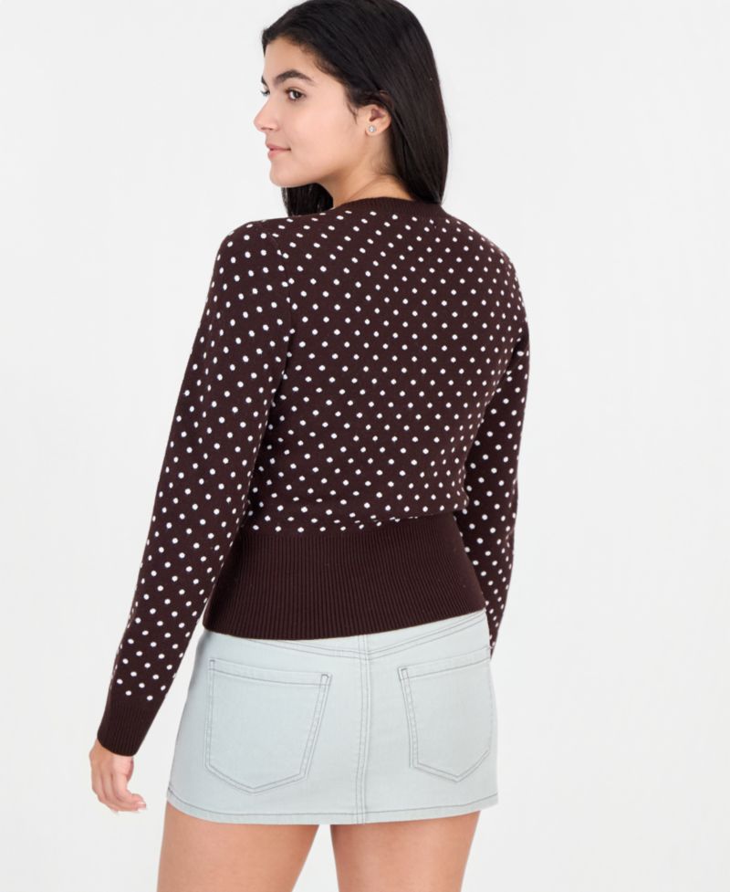 Juniors' Long-Sleeve Polka Dot Cardigan