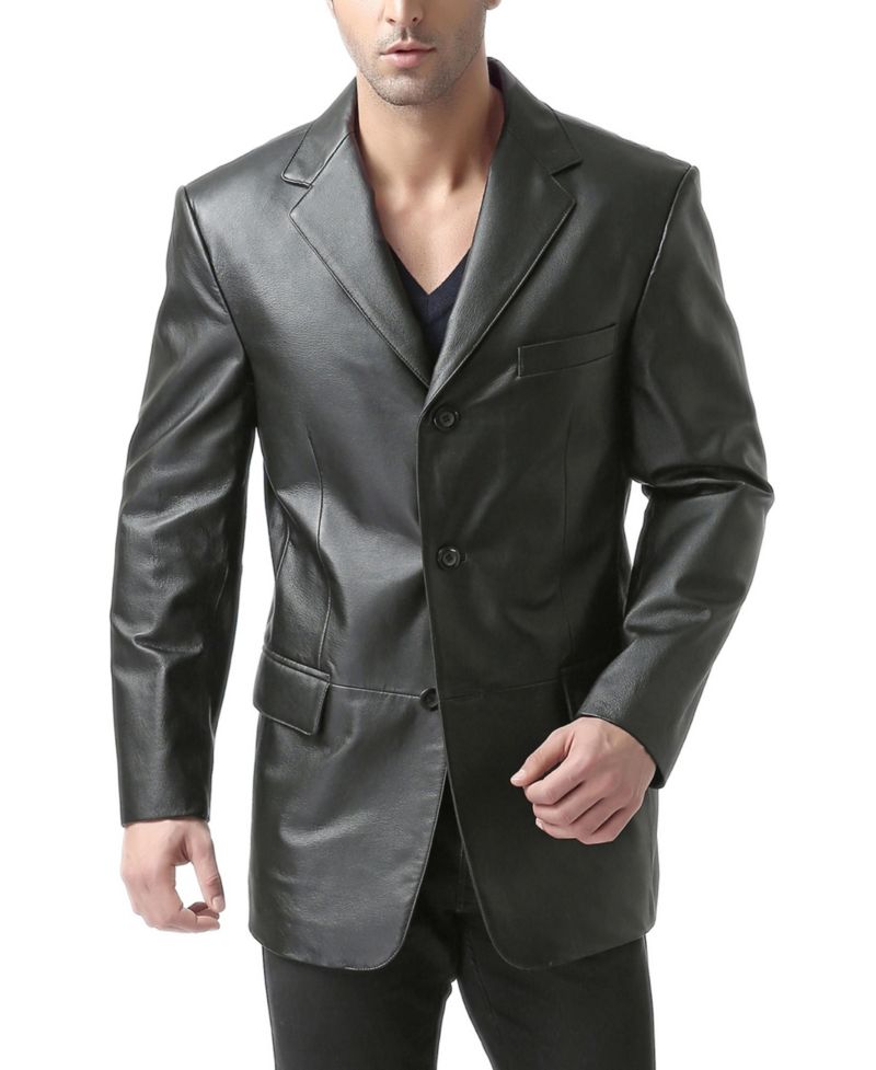 Men's Liam Three-Button Leather Blazer