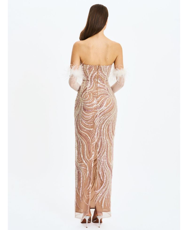 Women's Quinci Apricot Beaded Sequin Sweetheart Maxi Dress