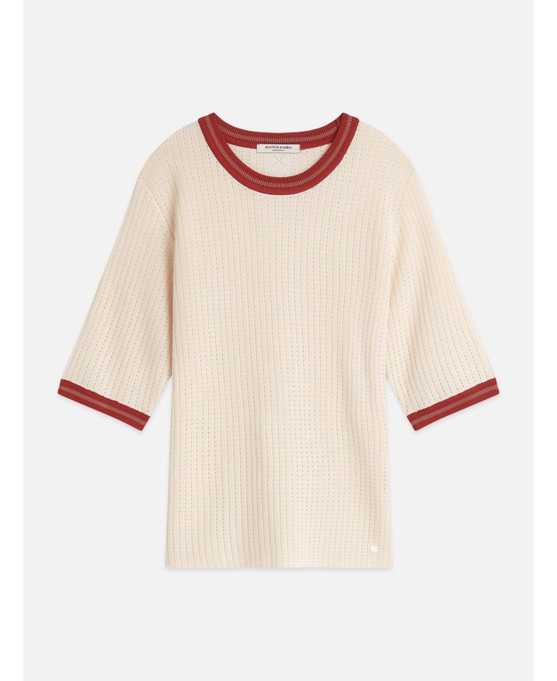 Women's Tops and Tees Pointelle Knitted Relaxed-Fit Tee