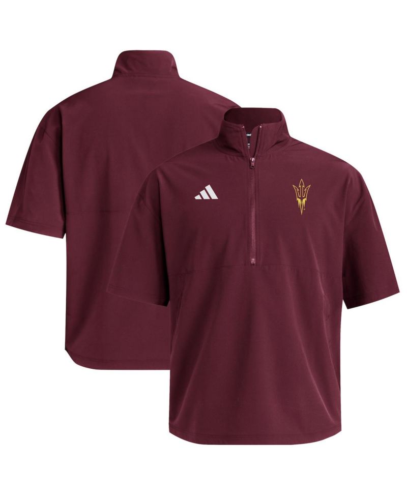 Men's Maroon Arizona State Sun Devils Woven Quarter-Zip Short Sleeve Pullover Hoodie