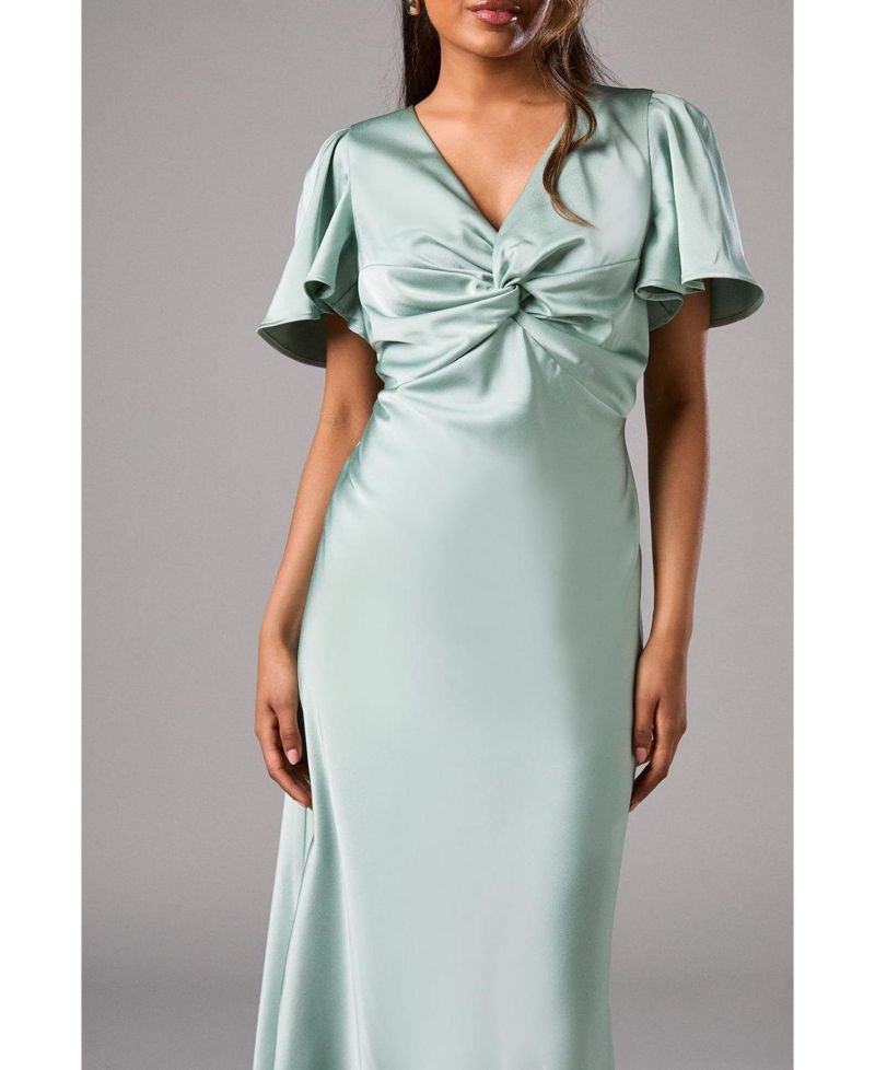 Women's Angel Sleeve Midi Bridesmaid Dress