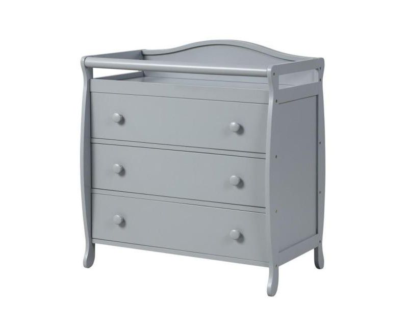 3-Drawer Dresser Changing Table with Safety Belt Guardrails-Grey