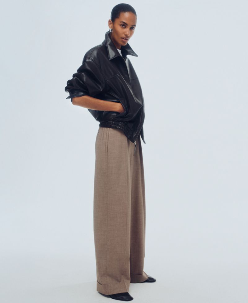 Women's Collared Faux Leather Bomber Jacket