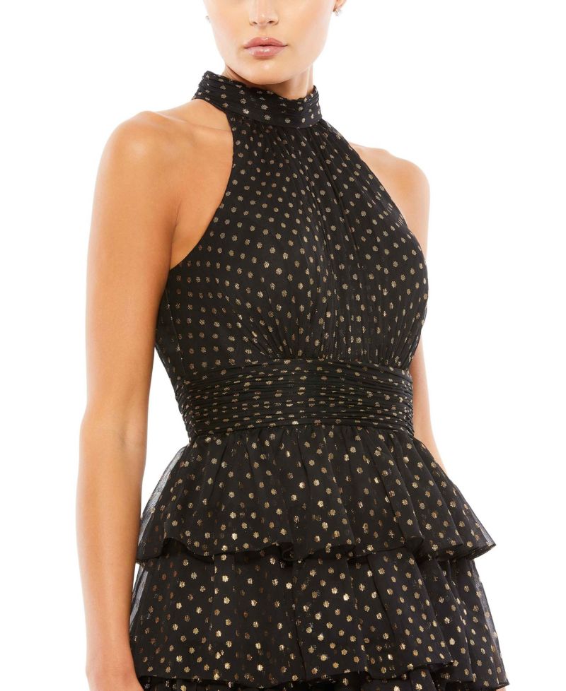 Women's Layered Polka Dot Halter Cocktail Dress