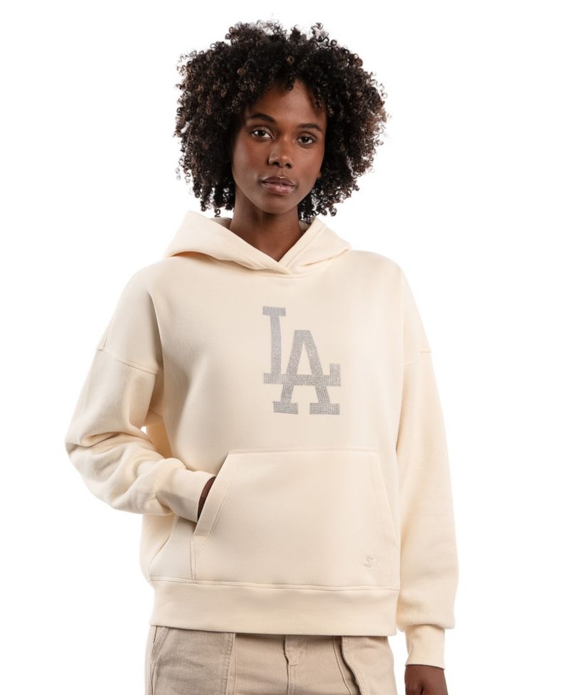 Women's Cream Los Angeles Dodgers Fleece Rhinestone Hoodie