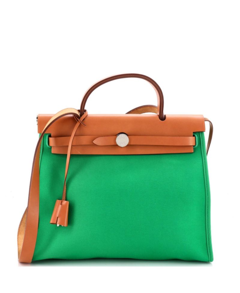 Pre-Owned Herm&eacute;s Herbag Zip Leather and Canvas Shoulder Bag