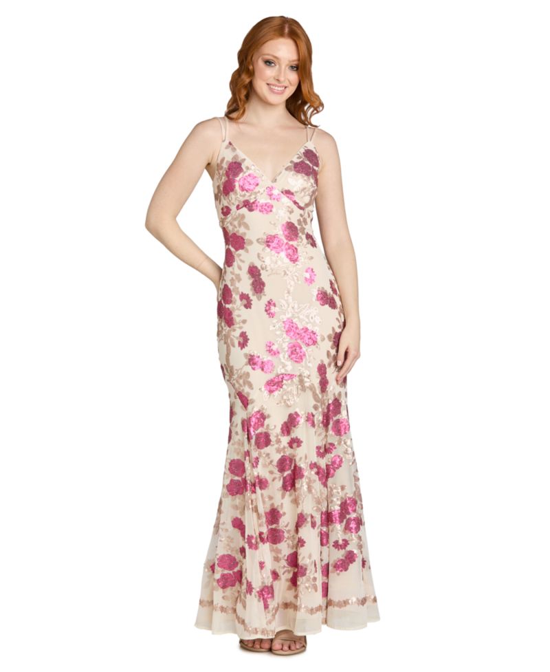 Juniors' Floral Beaded Long Gown