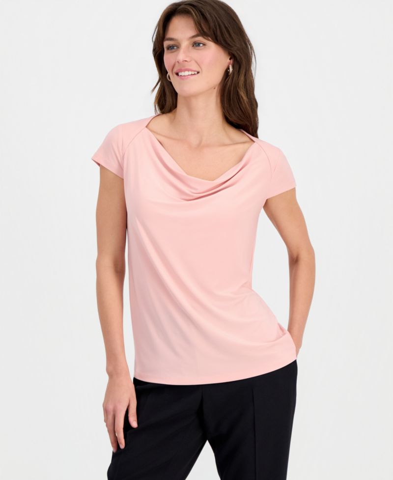 Women's Cowlneck Cap-Sleeve Top